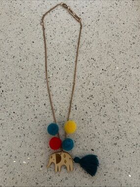 Meri Meri Colorful Pom Pom Elephant Necklace - Teal, Yellow, Red